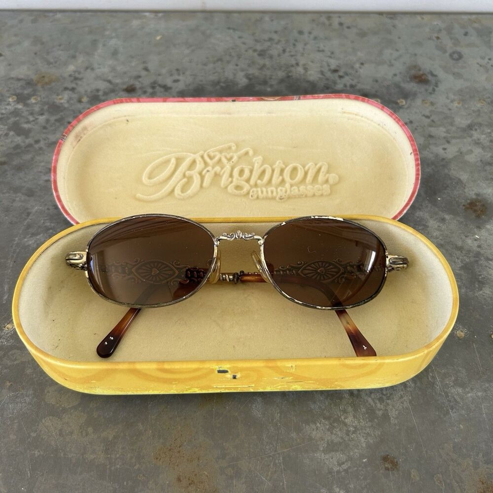 VTG Brighton Spanish Eyes Oval Sunglasses Silver Plated Frame w/ Case 51-17 Y2K
